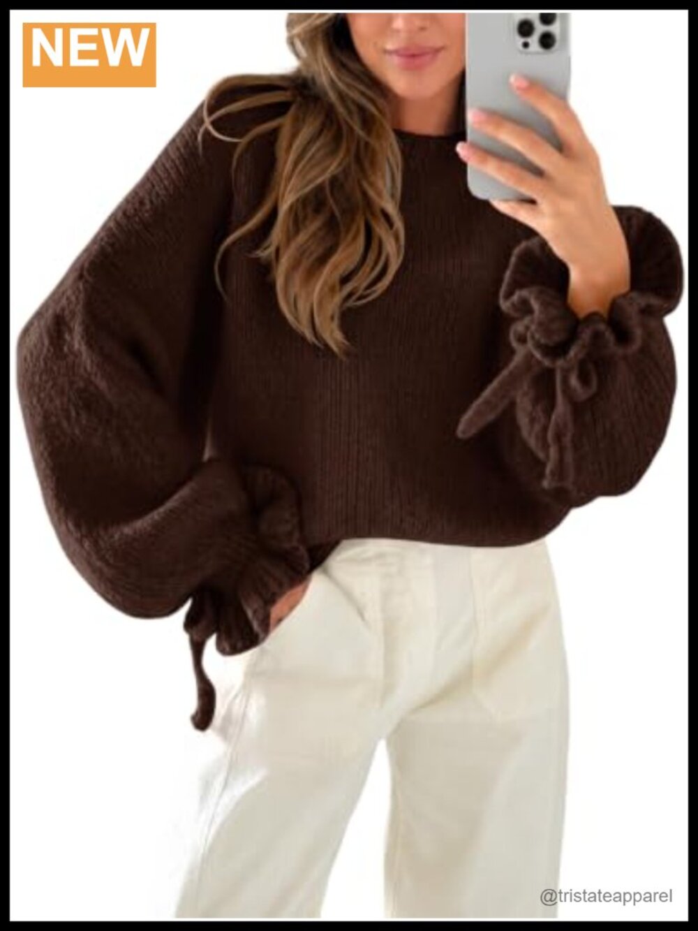 Oversized Chunky Knit Sweater Ruffle Sleeve Pullover Womens Fall